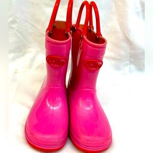 Outee Pink Rain Boots with Red Handles girls sz 5 toddler